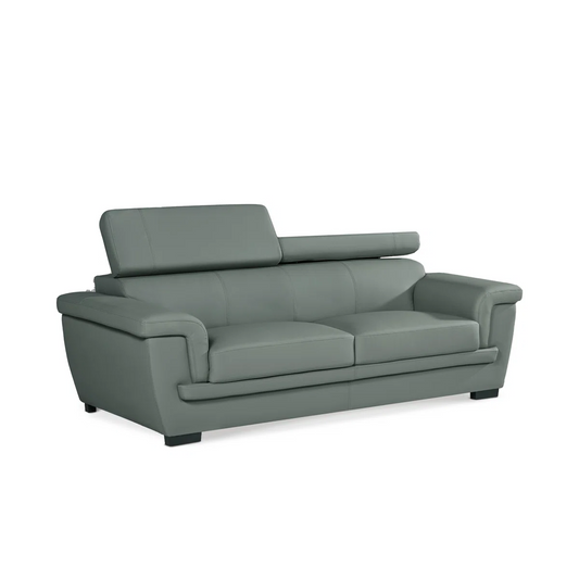 Sonya 3 Seat Grey Real Leather Sofa with Adjustable Headrests