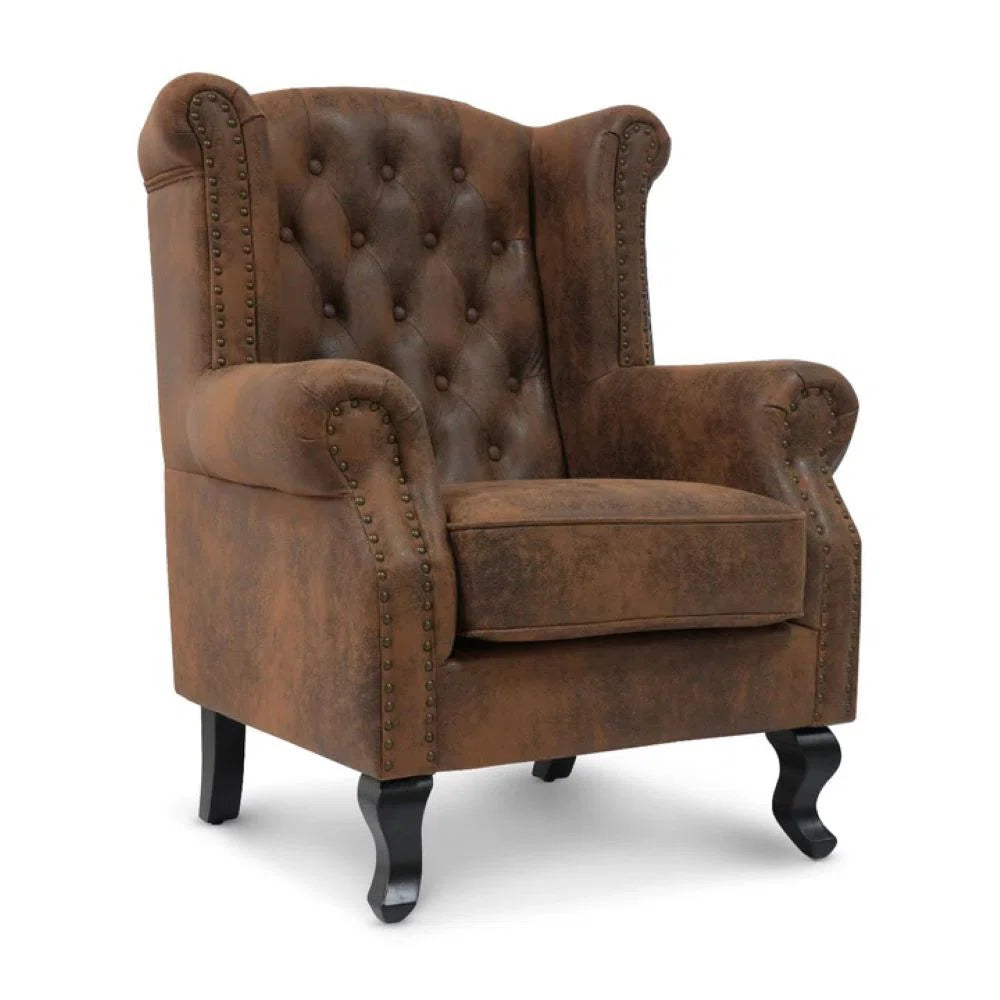 Jensen Brown Suede Wingback Armchair