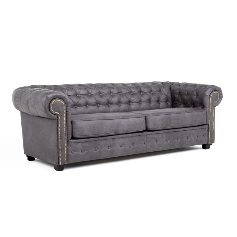 Waverley 3 Seater Grey Faux Leather Chesterfield Sofa