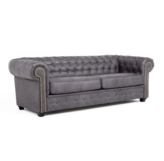 Waverley 3 Seater Grey Faux Leather Chesterfield Sofa