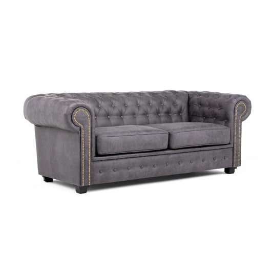 Waverley 2 Seater Grey Faux Leather Chesterfield Sofa
