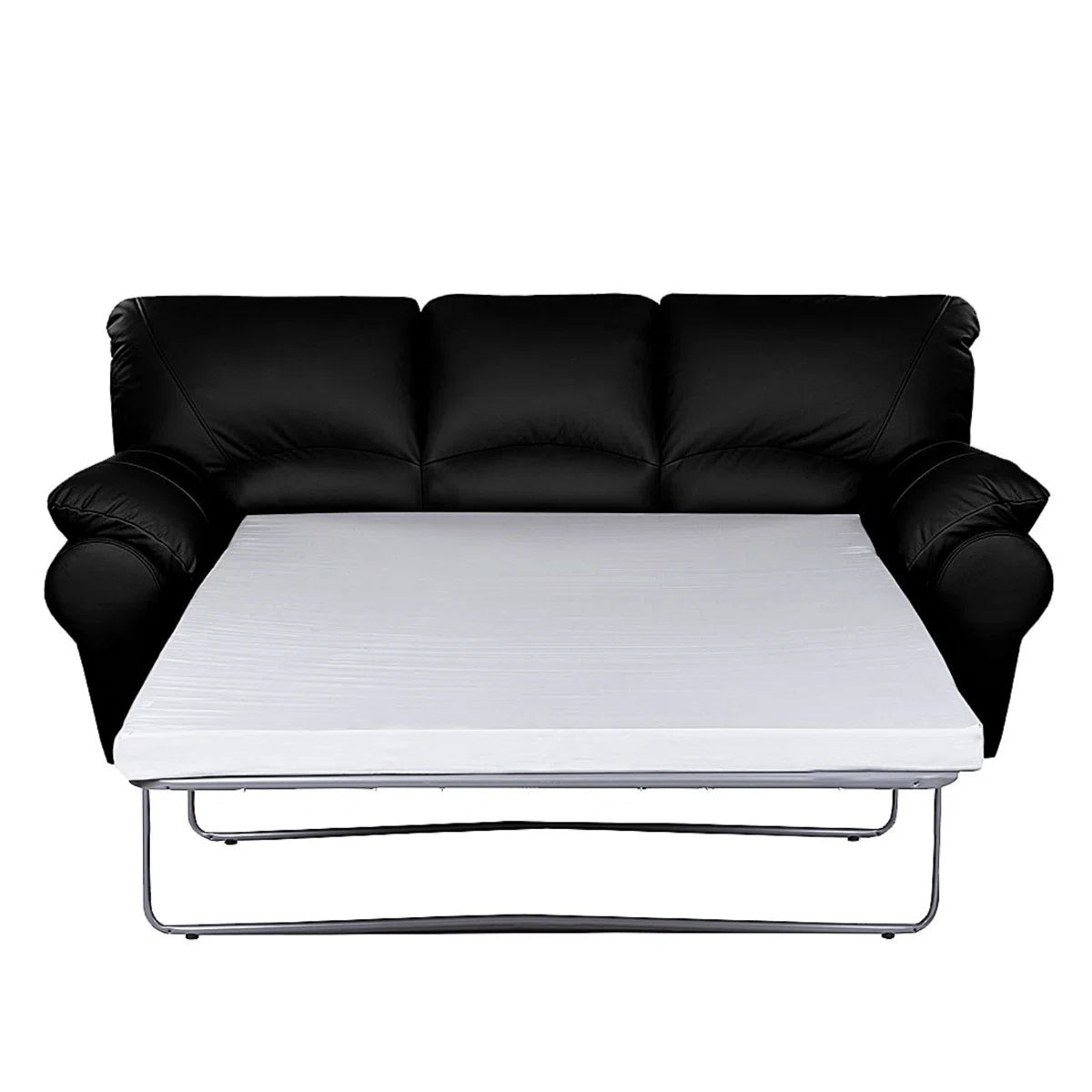 Herman Black Real Leather 3 Seater Fold out Sofa Bed