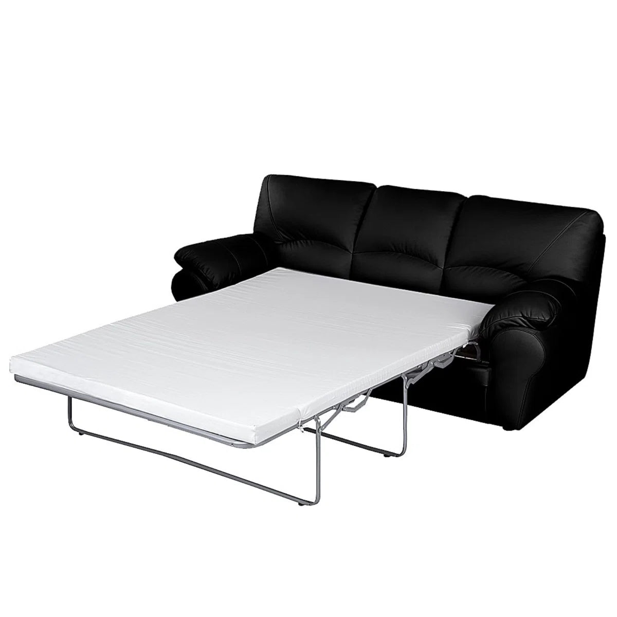 Herman Black Real Leather 3 Seater Fold out Sofa Bed