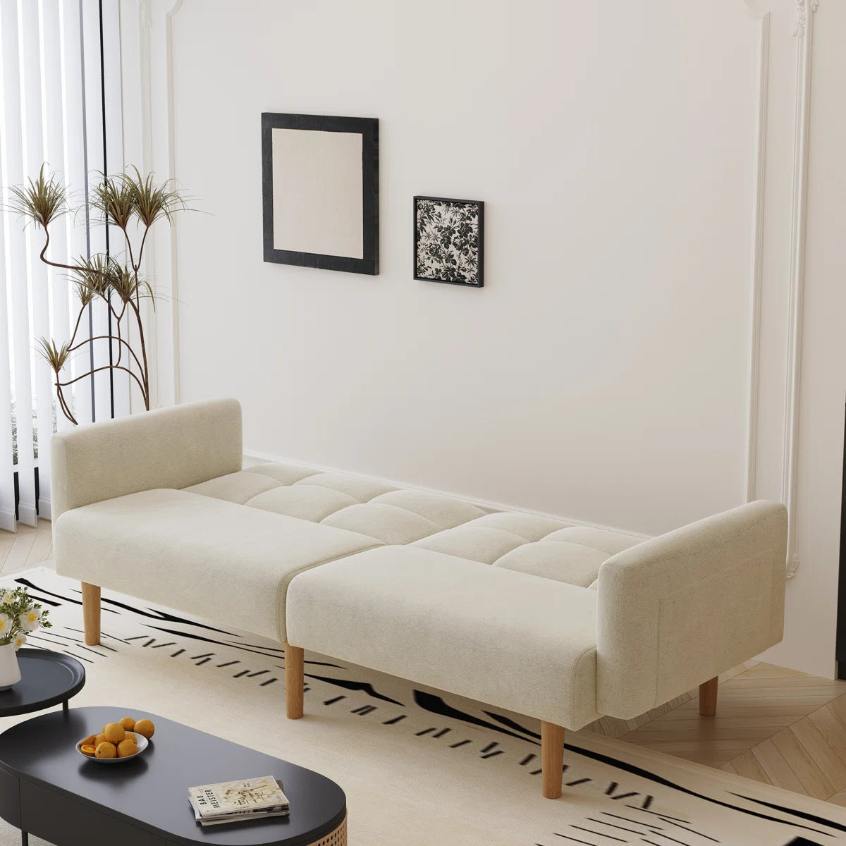 Benson 3 Seater Cream Velvet Clic Clac Sofa Bed