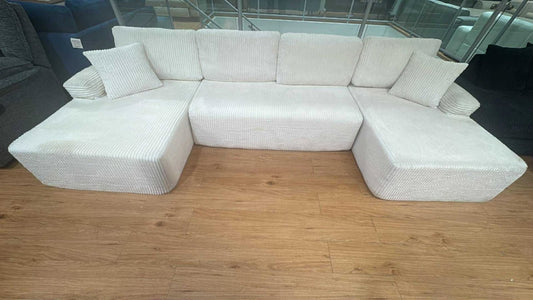 Jago Adjustable 4 Seat Cream Jumbo Cord Corner Sofa Bed