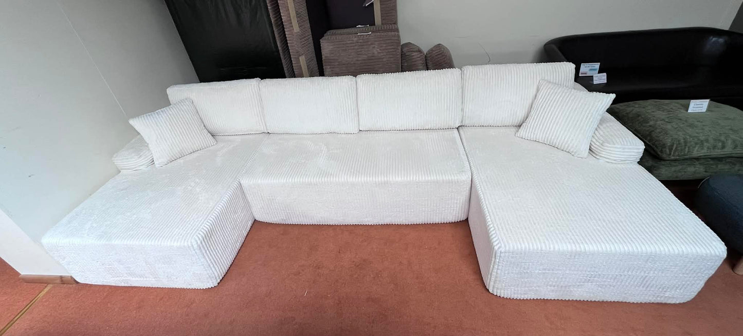 Jago 4 Seat Cream Jumbo Cord Adjustable Corner Sofa Bed