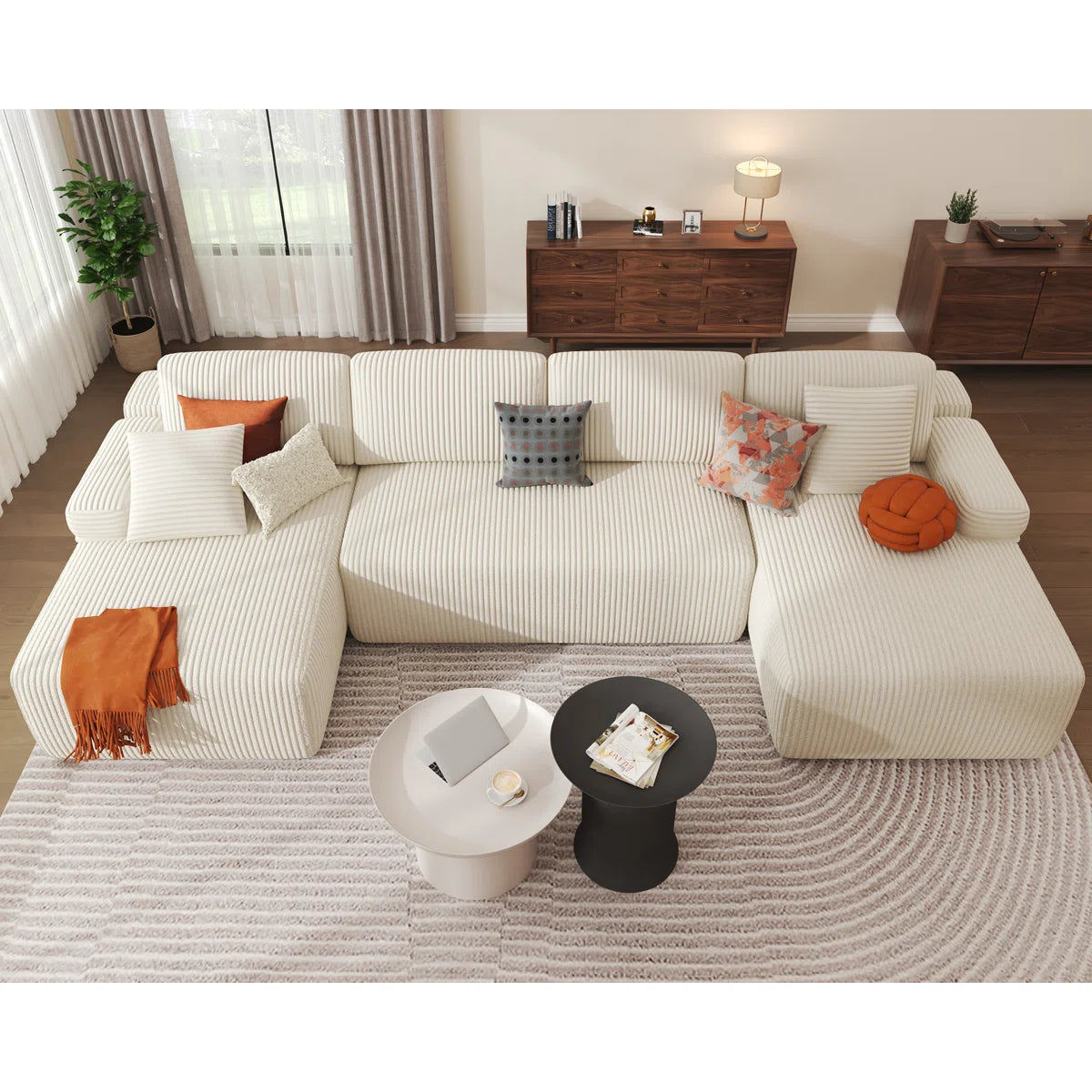 Jago Adjustable 4 Seat Cream Jumbo Cord Corner Sofa Bed