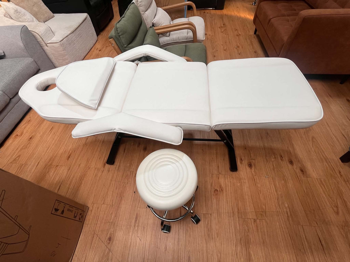 Jasper White Faux Leather Adjustable Beauty Chair & Stool