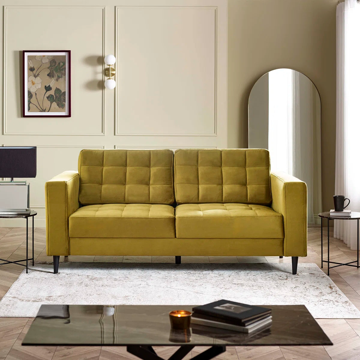 Jodie 3 Seat Mustard Velvet Retro Sofa