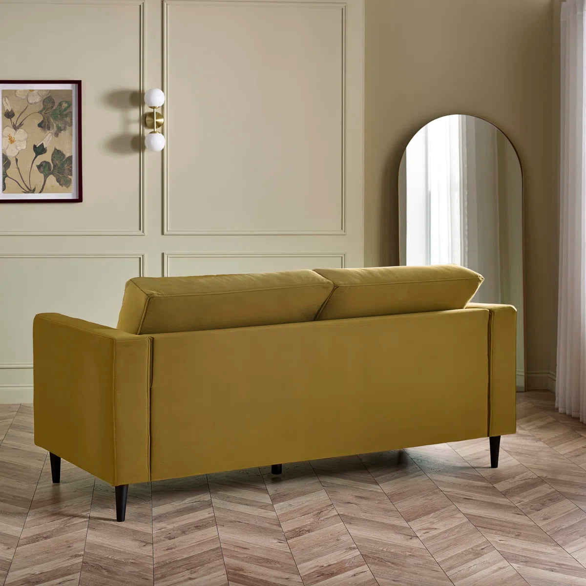 Jodie 3 Seat Mustard Velvet Retro Sofa