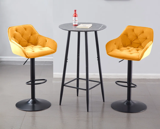 Pair of Gold Velvet Height Adjustable Bar Stools