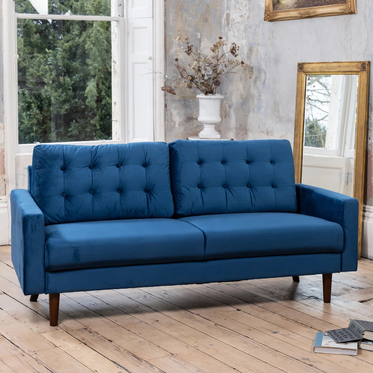 Kaitlyn 3 Seater Blue Velvet Sofa