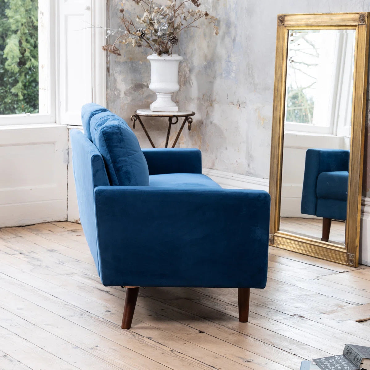 Kaitlyn 3 Seater Blue Velvet Sofa