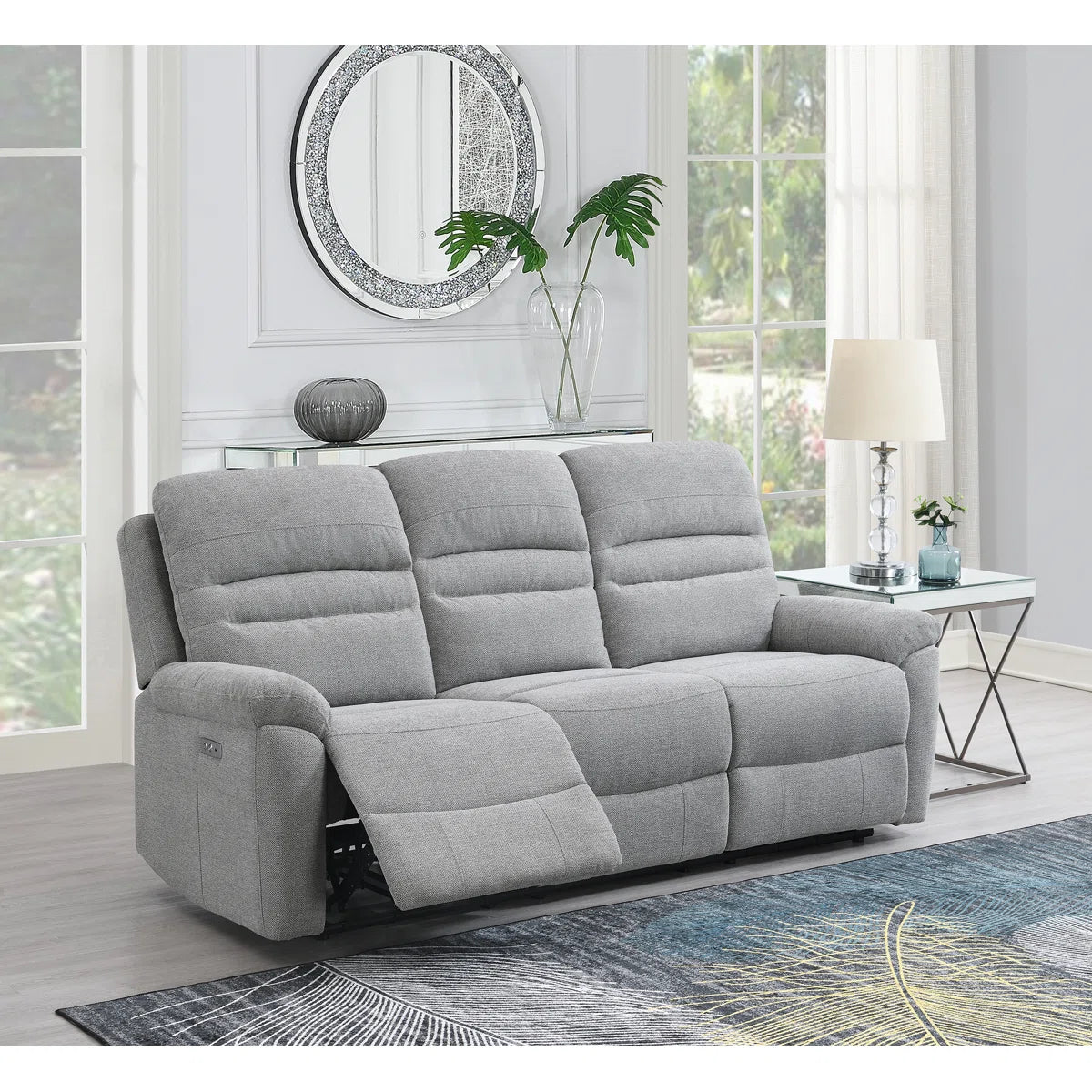 Karla 3 Seat Grey Upholstered Electric Recliner with USB Chargers