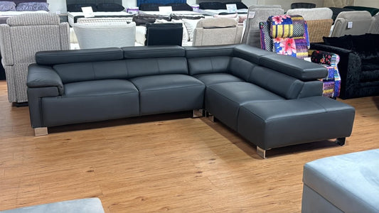 Calvin 5 Seat Charcoal Faux Leather Corner Sofa with Adjustable Headrests