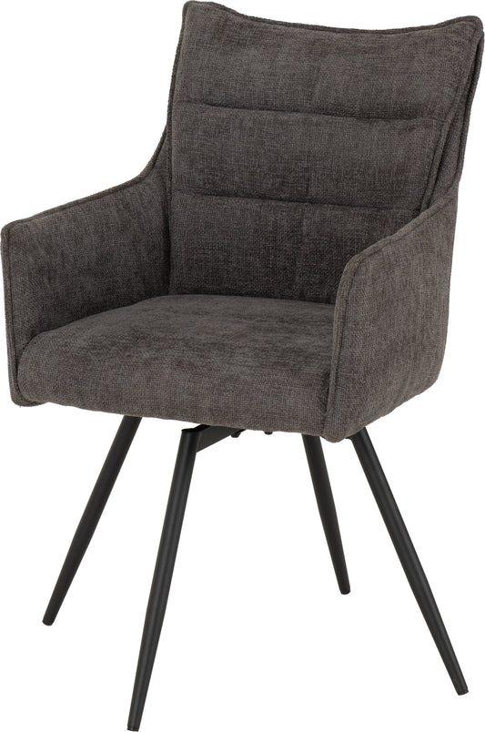 LEW Pair of Upholstered Fabric Carver Swivel Chairs