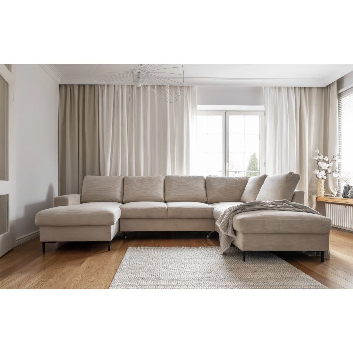 Lily 8 Seater Beige Left Hand Upholstered Corner Sofa Bed