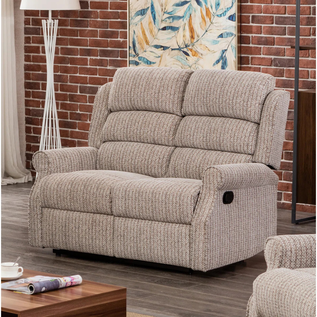 Elaine 2 Seater Beige Upholstered Manual Recliner