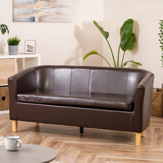 Aleisha 3 Seat Brown Faux Leather Sofa