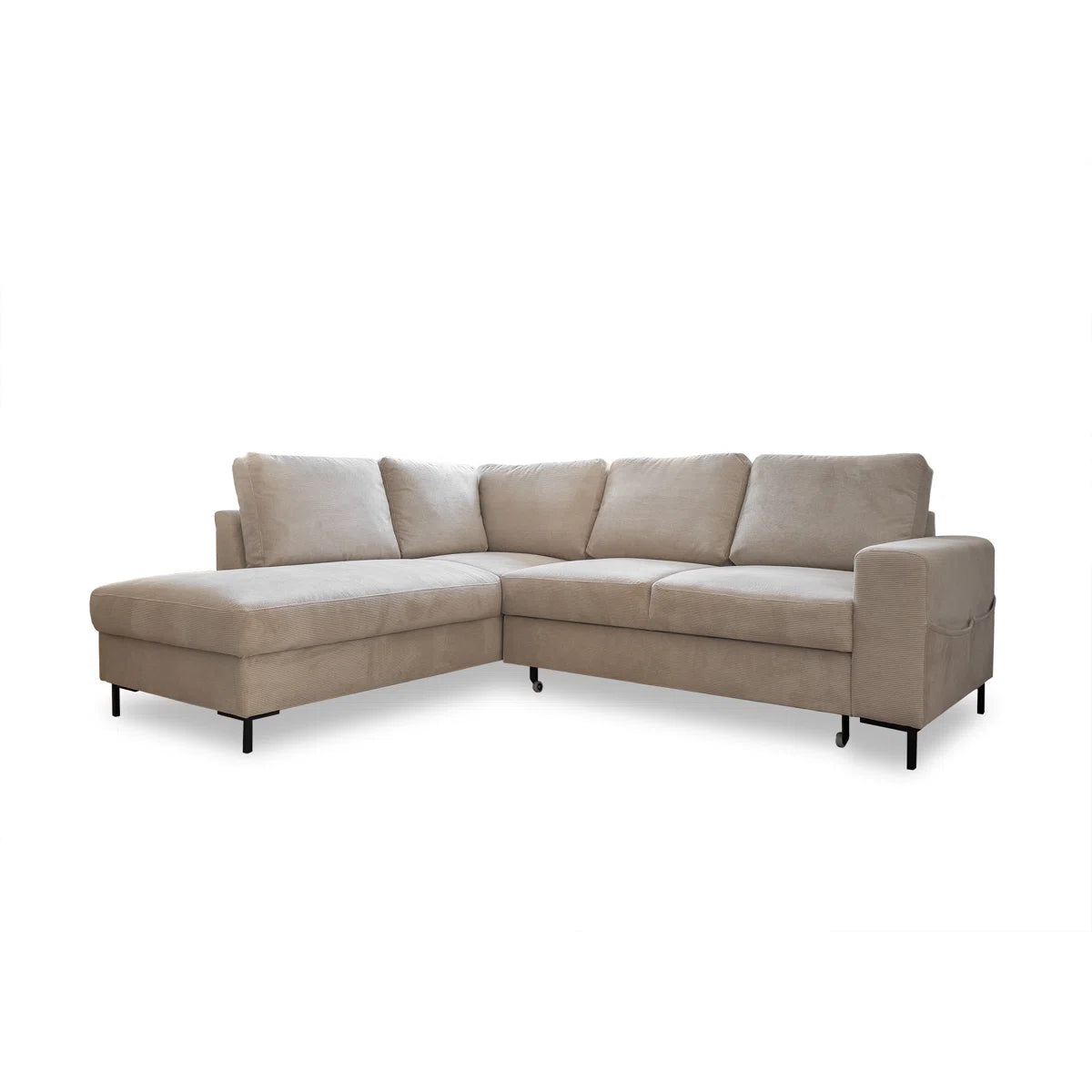 Poppy 6 Seat Left Chaise Beige Upholstered Corner Sofa Bed
