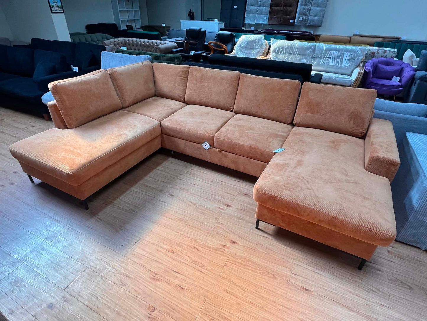 Poppy 8 Seat Burnt Orange Upholstered Sofa Bed with Storage Chaise