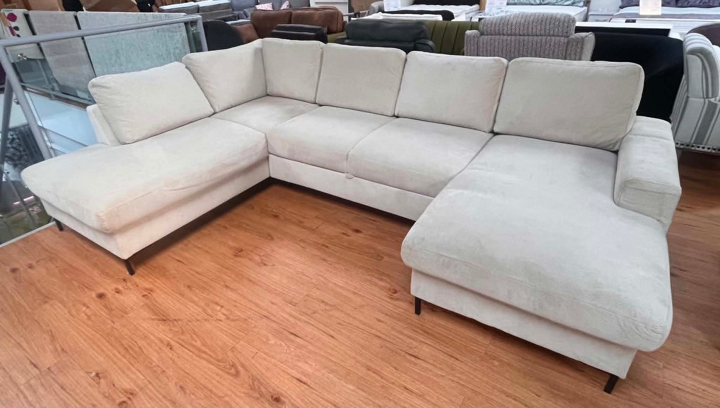 Poppy 8 Seat Beige Upholstered Sofa Bed with Storage Chaise