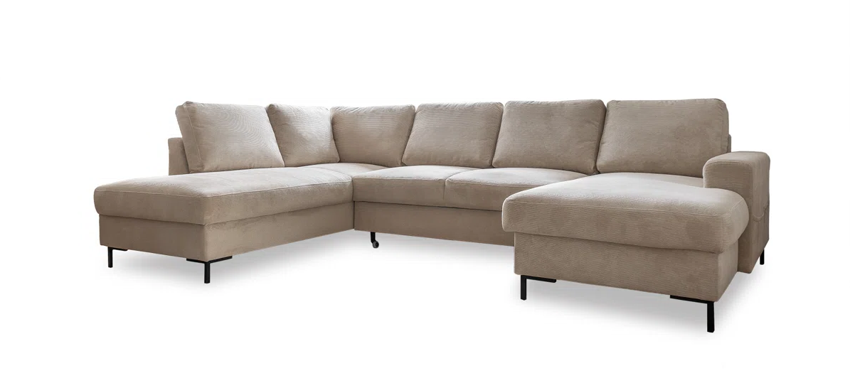 Poppy 8 Seat Beige Upholstered Sofa Bed with Storage Chaise