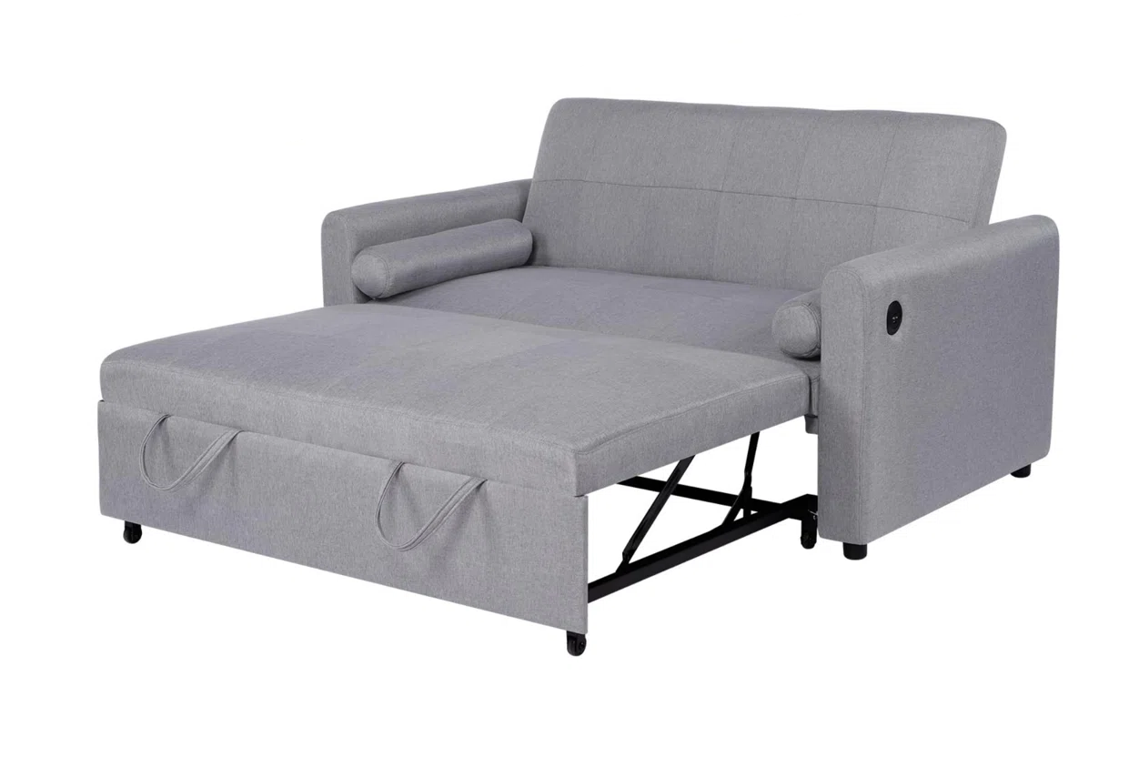 Lowen 2 Seat Grey Linen Sofa Bed with USB Chargers
