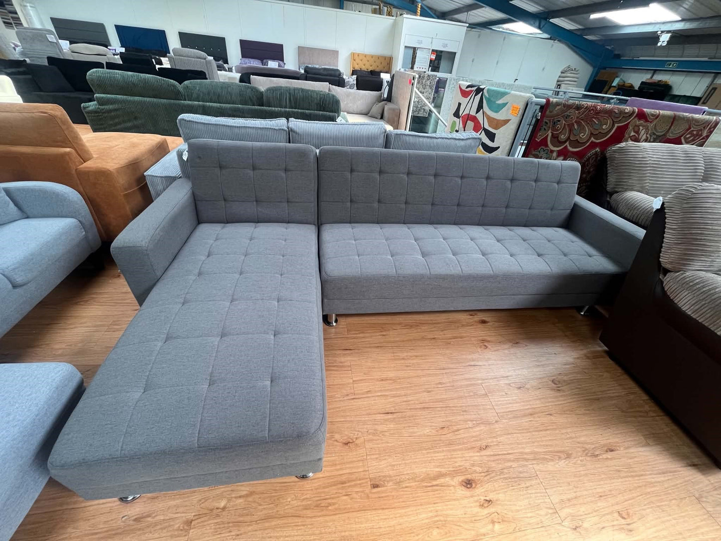 Lucas 4 Seat Grey Upholstered Reversible Chaise Clic Clac Corner Sofa Bed