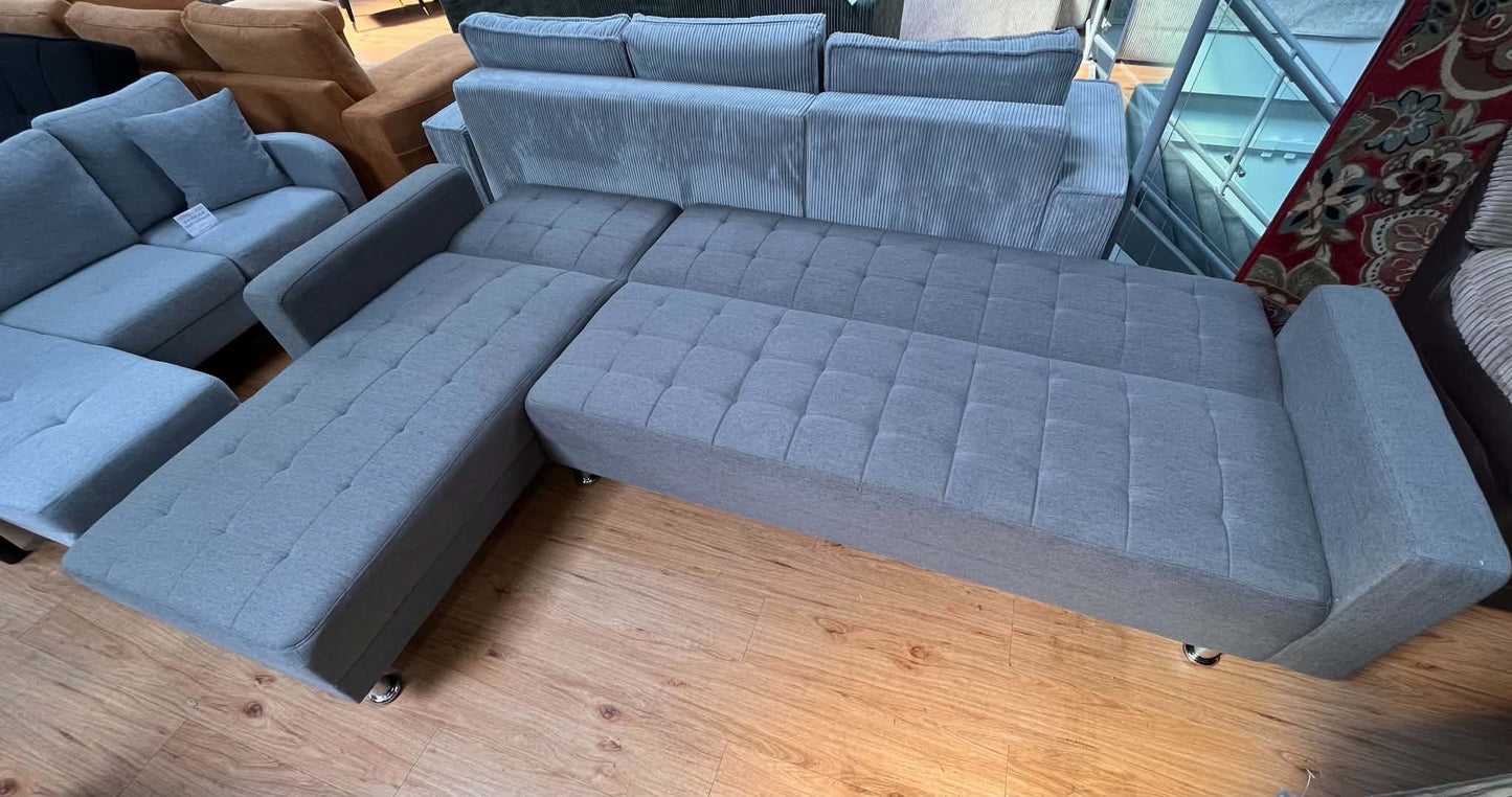 Lucas 4 Seat Grey Upholstered Reversible Chaise Clic Clac Corner Sofa Bed
