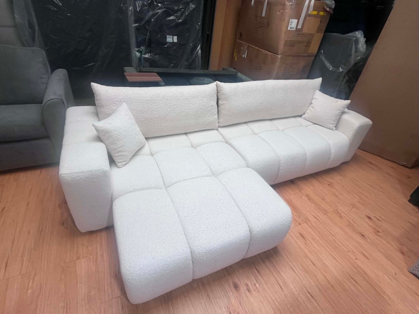 Lola 4 Seat Cream Boucle Storage Sofa Bed