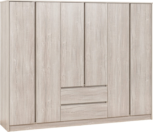 MLV 6 Door Wardrobe 2 Drawer - Urban Snow