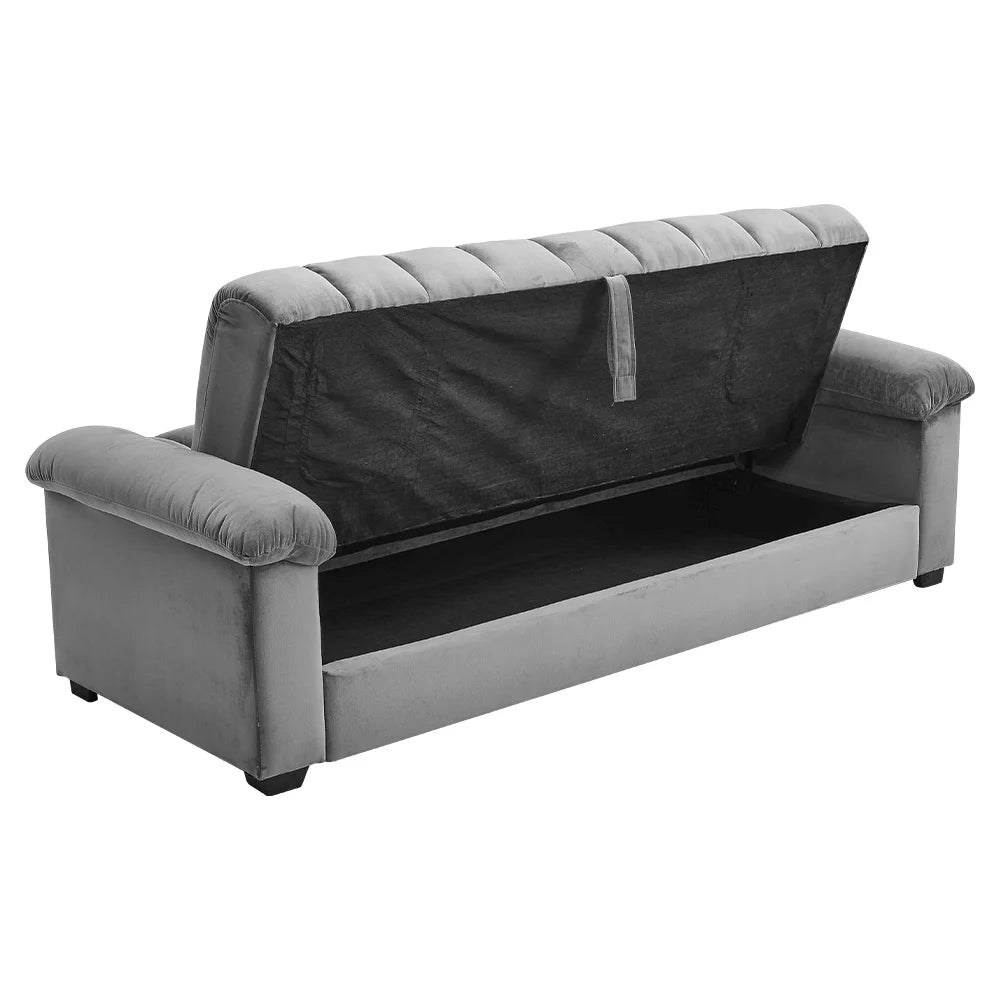 Mitzel 3 Seat Grey Velvet Clic Clac Storage Sofa Bed