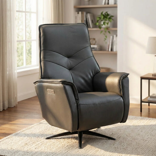 Mackie Anthracite Real Leather Power Recliner