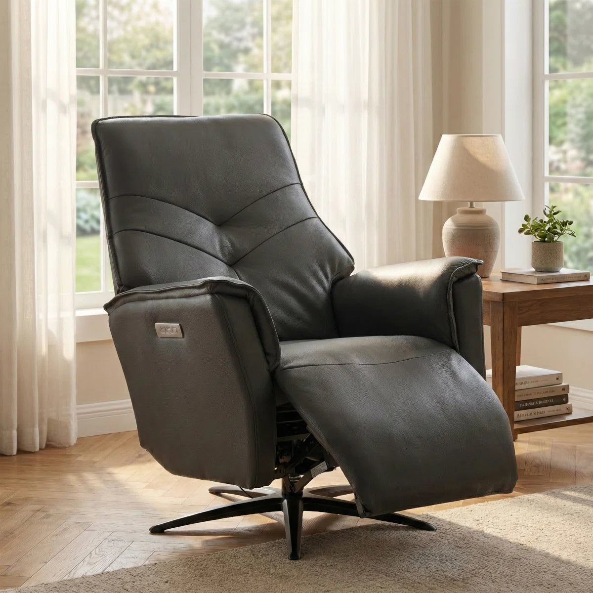 Mackie Anthracite Real Leather Power Recliner