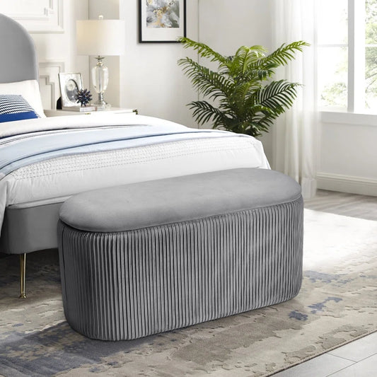 Maria Grey Velvet Storage Ottoman