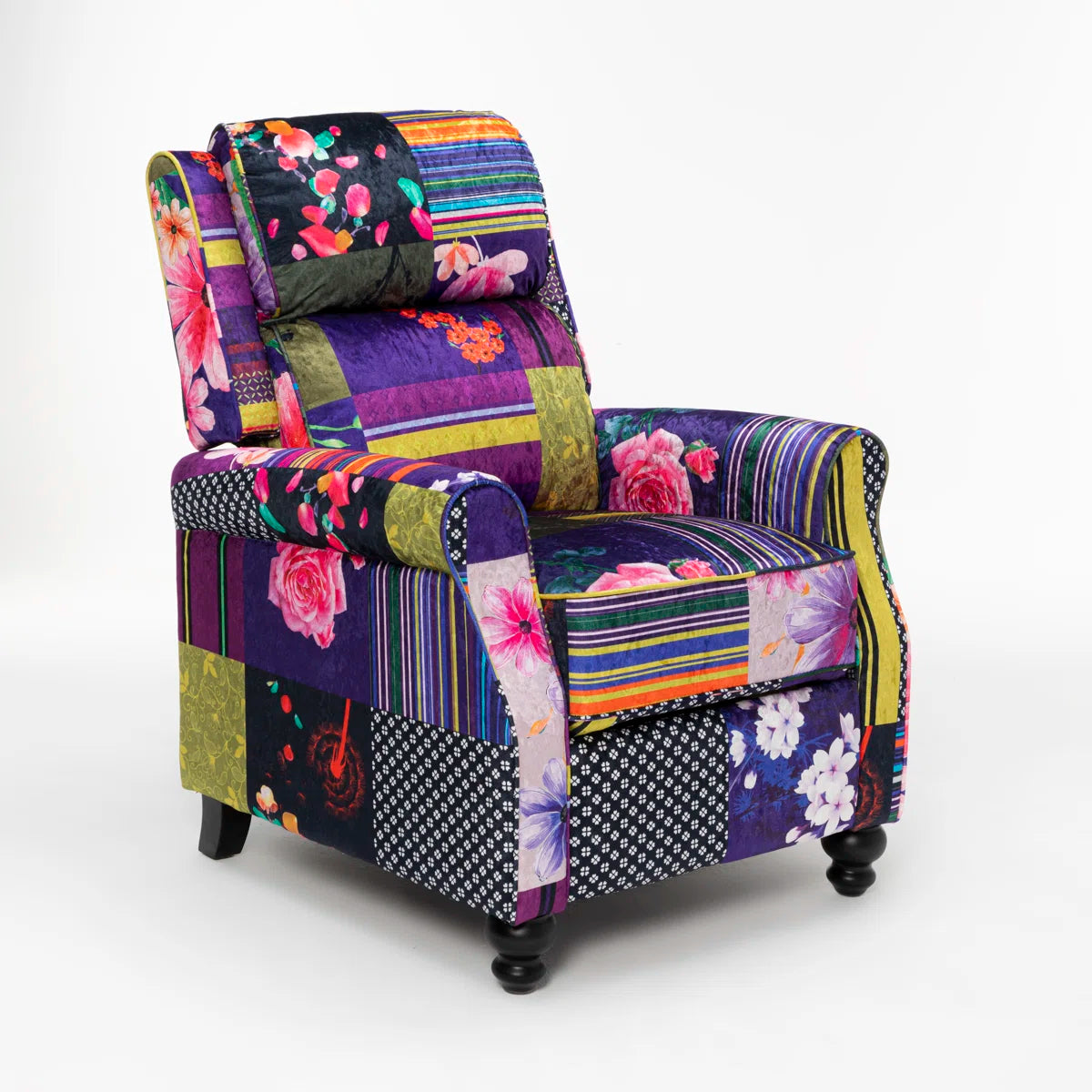 Mary Purple Crushed Velvet Patchwork Manual Recliner