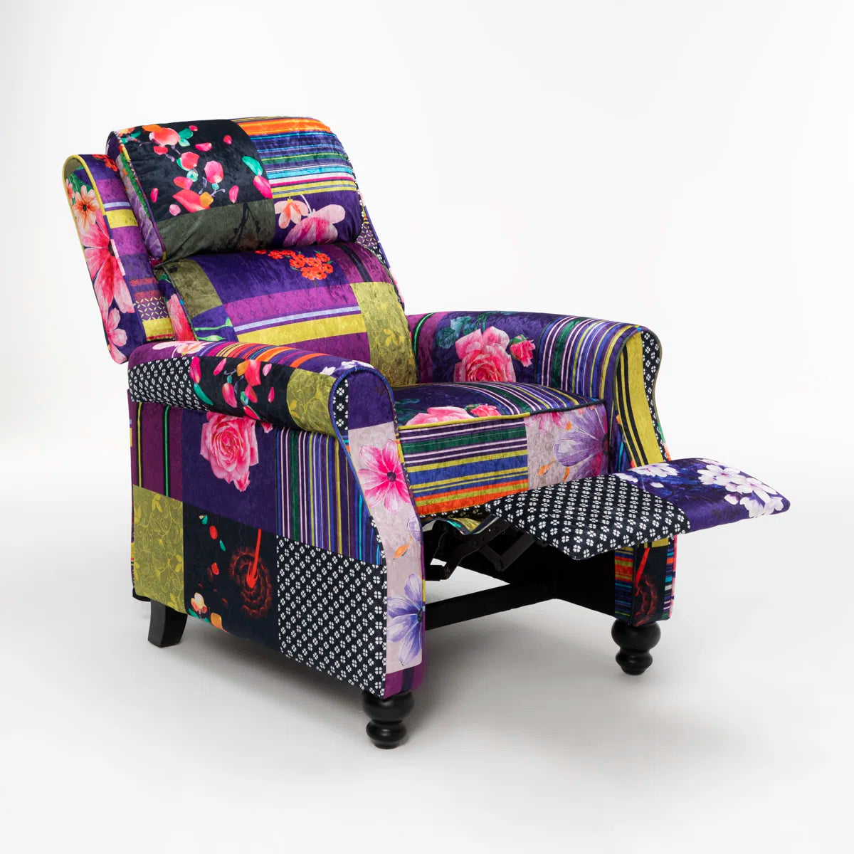 Mary Purple Crushed Velvet Patchwork Manual Recliner