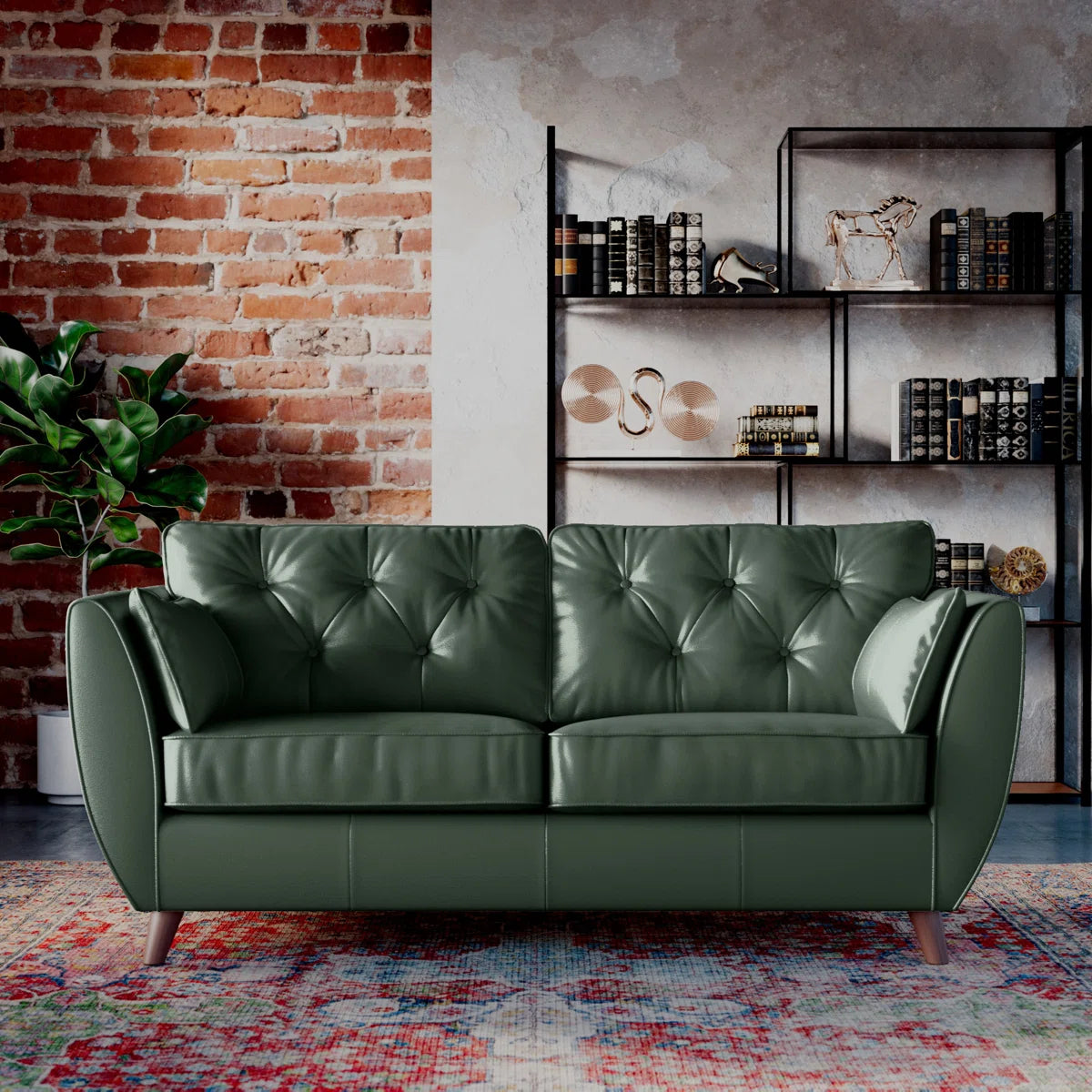 Marilyn 3 Seat Real Leather Green Sofa