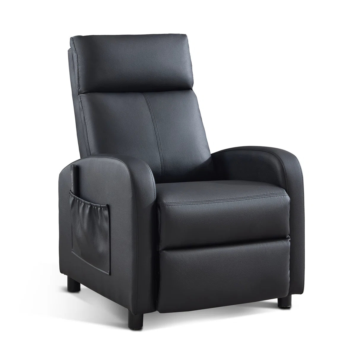 Evie Black Faux Leather Manual Recliner with Massage Function