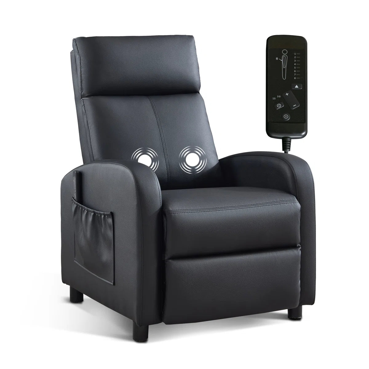 Evie Black Faux Leather Manual Recliner with Massage Function