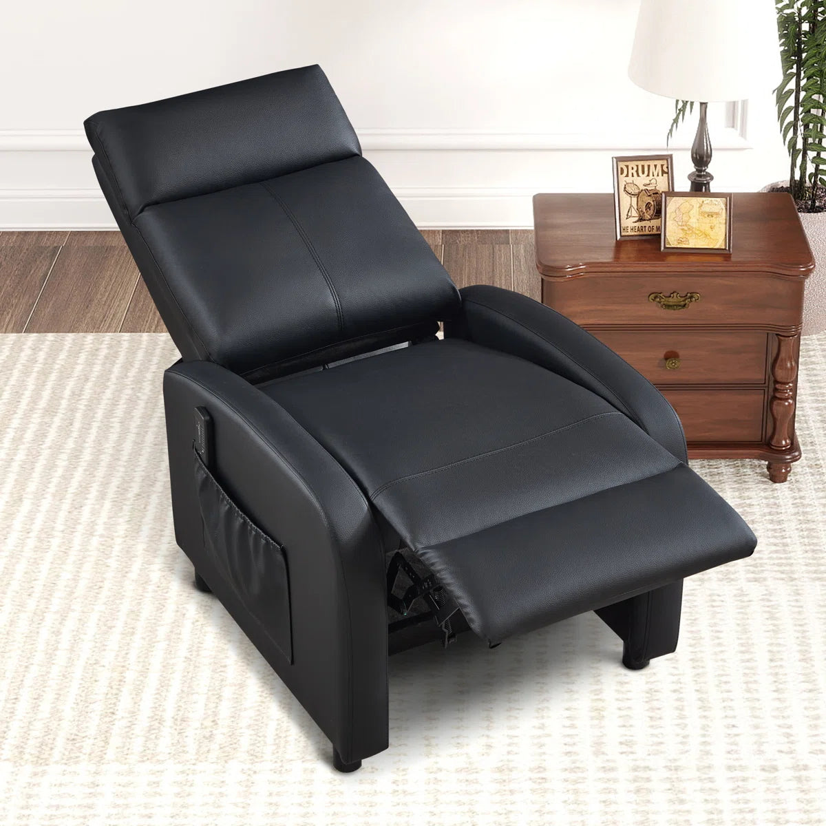 Evie Black Faux Leather Manual Recliner with Massage Function