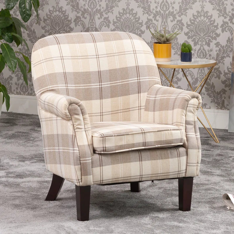 Matthew Beige Check Upholstered Armchair