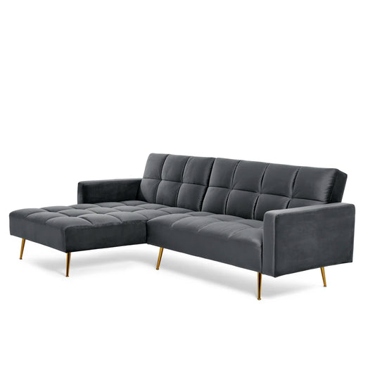 Mercia Grey Velvet Reversible Chaise Clic Clac Corner Sofa Bed