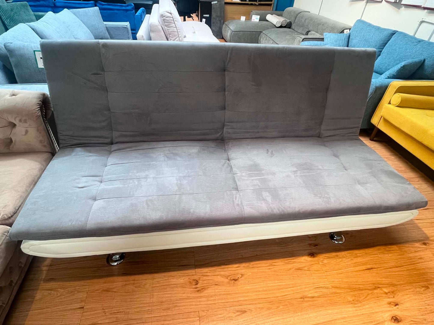 Meredith Grey & White Faux Leather Clic Clac Sofa Bed