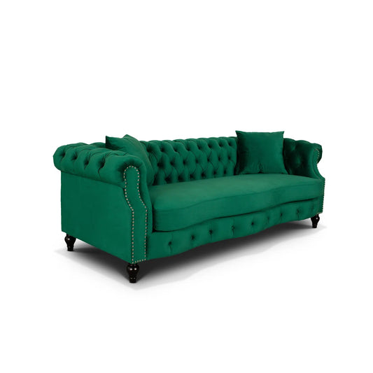 Magda 3 Seat Green Velvet Chesterfield Sofa
