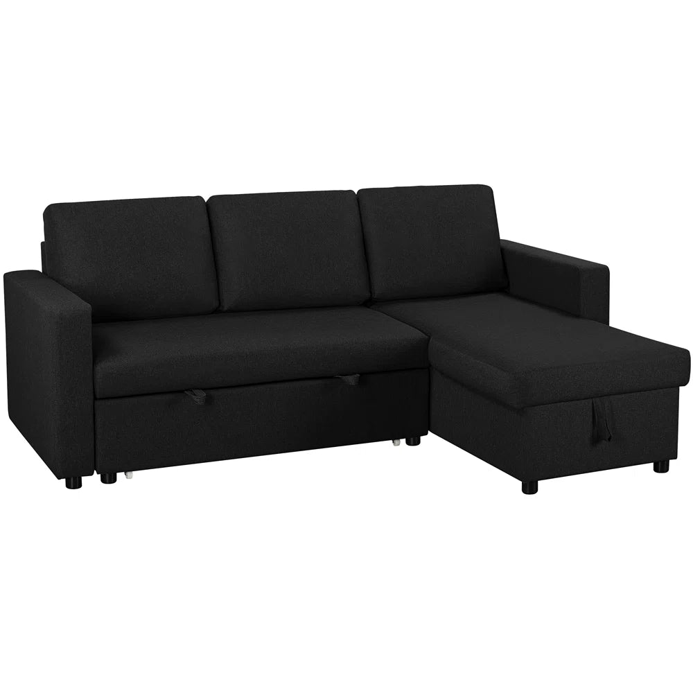 Emily Black 3 Seater Upholstered Sofa Bed with Reversible Storage Chaise