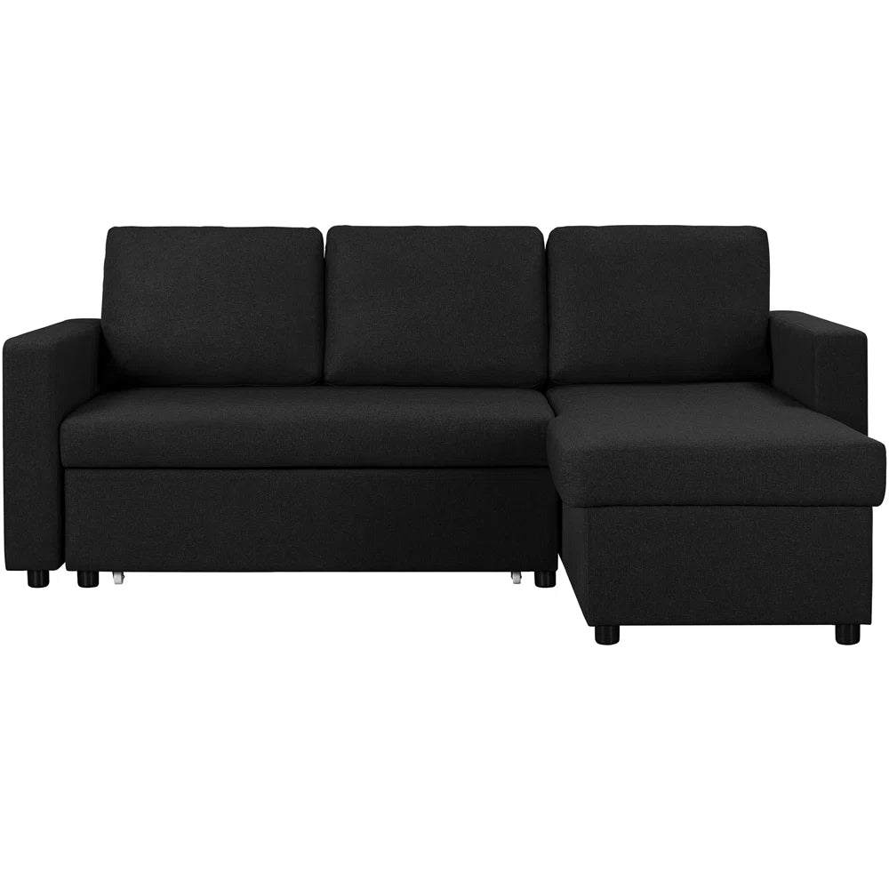 Emily Black 3 Seater Upholstered Sofa Bed with Reversible Storage Chaise
