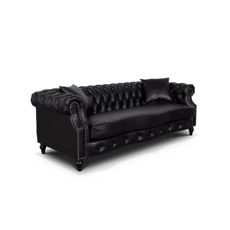 Magda 3 Seat Black Faux Leather Chesterfield Sofa
