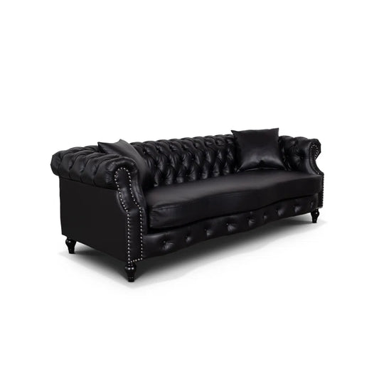 Magda 3 Seat Black Faux Leather Chesterfield Sofa